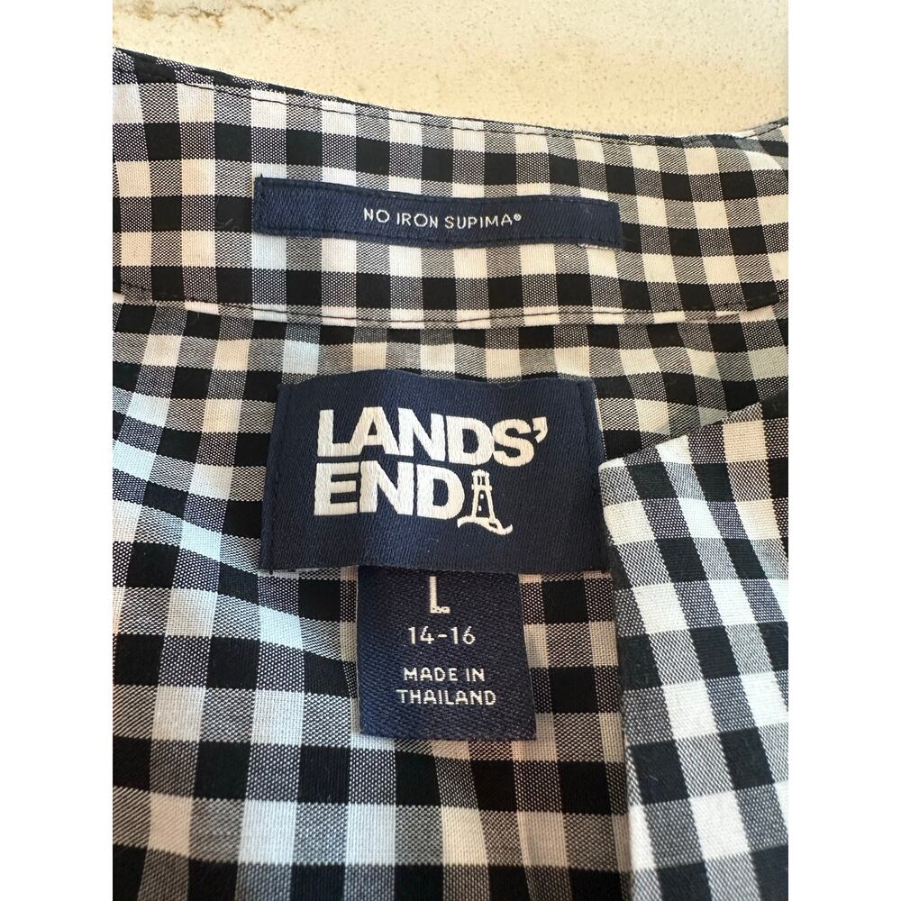 Lands’ End Supima Cotton Gingham Tunic Top Black White Classic Preppy Casual L - Picture 7 of 10